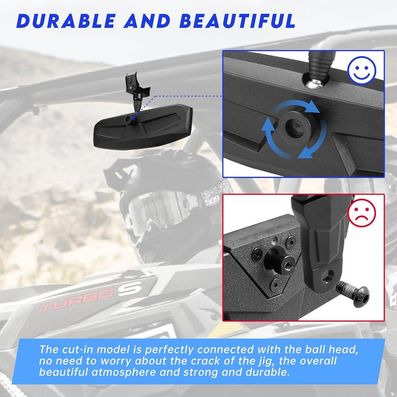 SHEJISI مرآة خلفية لسيارات UTV، مرايا SXS UTV HD، زاوية قابلة للتعديل 360° لأسطوانة دائرية بقطر 1.5" إلى 2.0"، متوافقة مع بولاريس RZR، هوندا بايونير، كاواساكي KRX/Mule، ياماها، تالون، كان آم X3، CFMOTO - Image 5